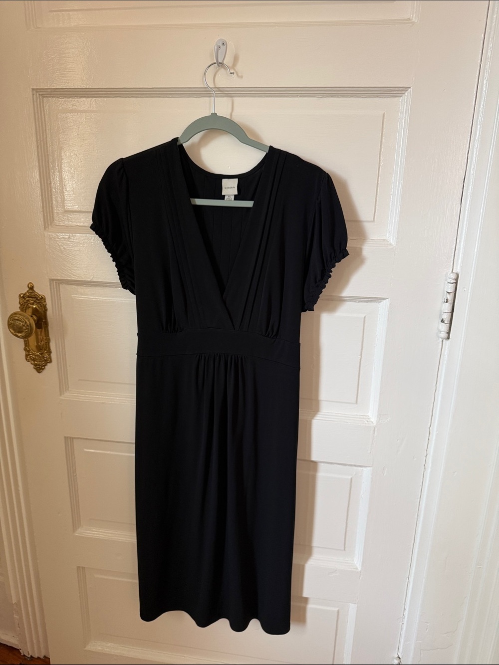 Merona Black V-Neck Empire Midi Dress with Ruched Cap Sleeves